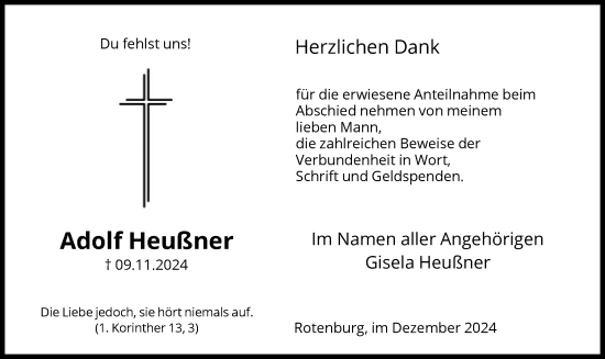 Todesanzeige von Adolf Heußner von HNA