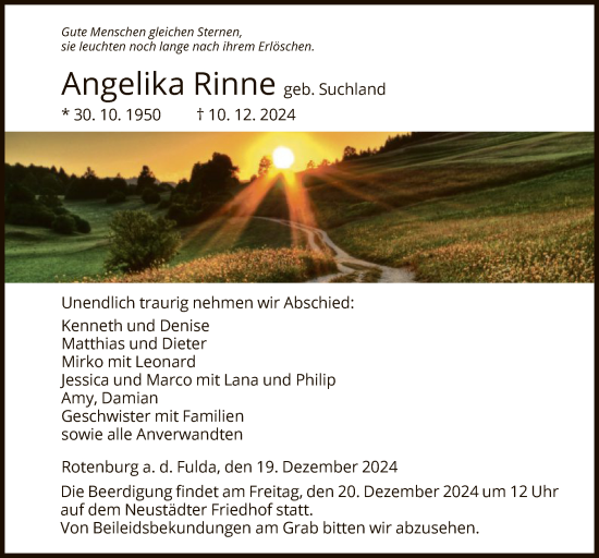Todesanzeige von Angelika Rinne von HNA