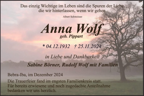 Todesanzeige von Anna Wolf von HNA