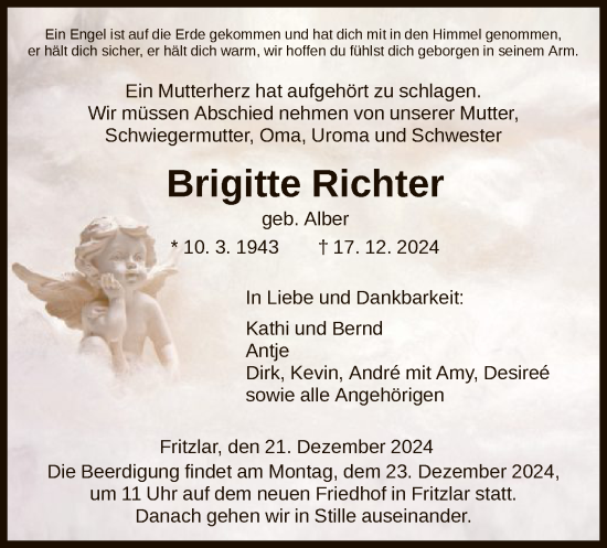 Todesanzeige von Brigitte Richter von HNA