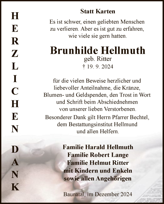 Todesanzeige von Brunhilde Hellmuth von HNAHNA