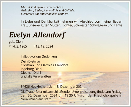 Todesanzeige von Evelyn Allendorf von HNA