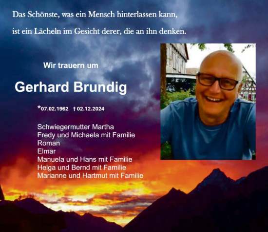 Todesanzeige von Gerhard Brundig von HNA
