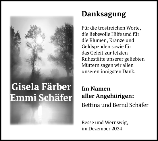 Todesanzeige von Gisela und Emmi  von HNA
