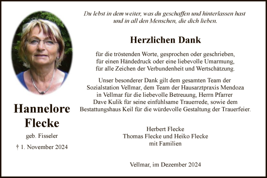 Todesanzeige von Hannelore Flecke von HNA
