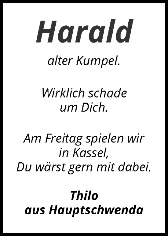Todesanzeige von Harald  von HNA