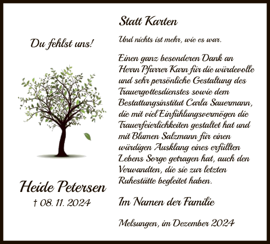Todesanzeige von Heide Petersen von HNA