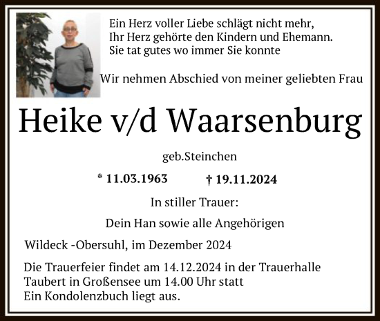 Todesanzeige von Heike Waarsenburg von HNA