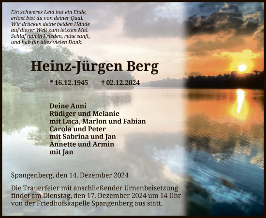 Todesanzeige von Heinz-Jürgen Berg von HNA