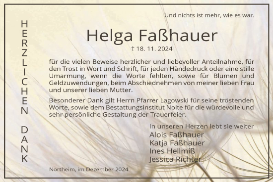 Todesanzeige von Helga Faßhauer von HNA