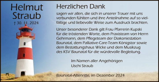 Todesanzeige von Helmut Straub von HNA