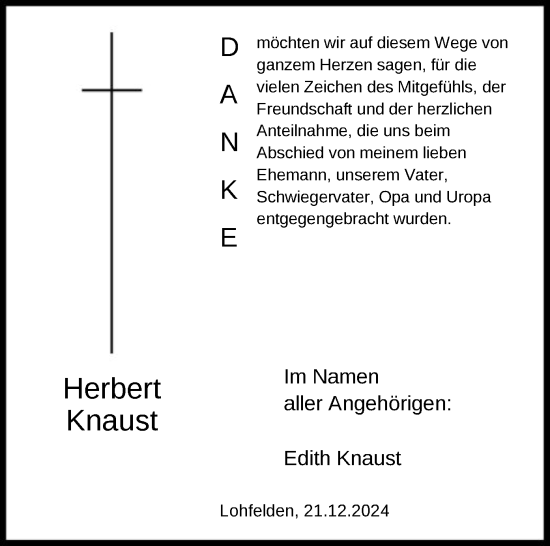 Todesanzeige von Herbert  Knaust von HNA