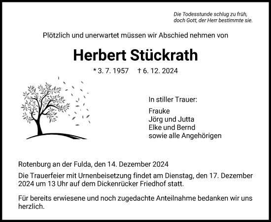 Todesanzeige von Herbert Stückrath von HNAHNA