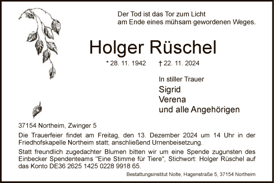 Todesanzeige von Holger Rüschel von HNA