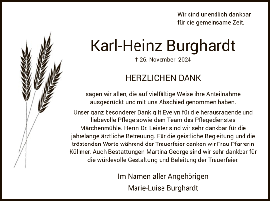 Todesanzeige von Karl-Heinz Burghardt von HNA