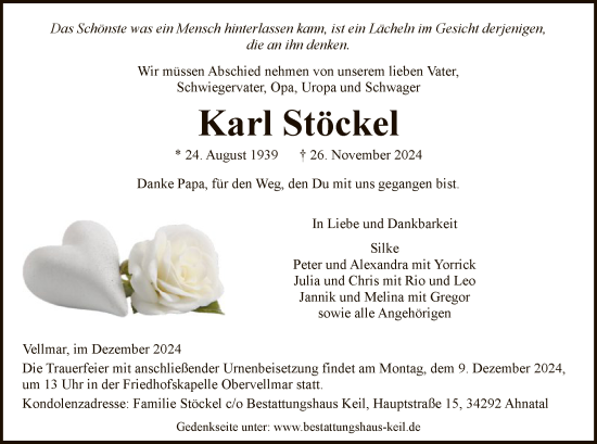 Todesanzeige von Karl Stöckel von HNA