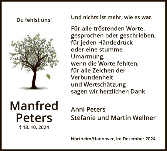 Todesanzeige von Manfred Peters von HNA