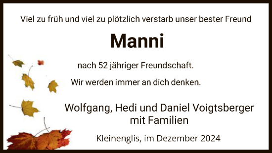 Todesanzeige von Manni  von HNA