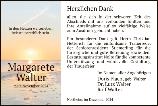 Todesanzeige von Margarete Walter von HNA