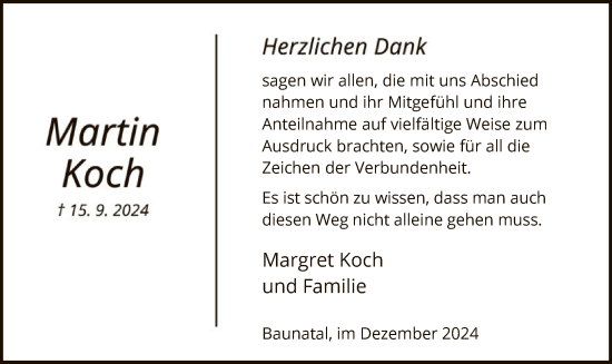 Todesanzeige von Martin Koch von HNA
