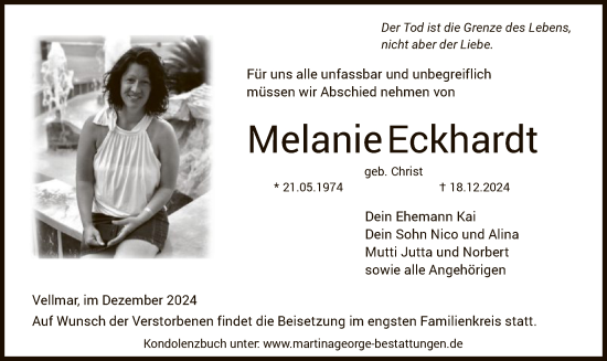Todesanzeige von Melanie Eckhardt von HNA