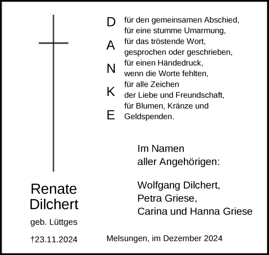 Todesanzeige von Renate Dilchert von HNA