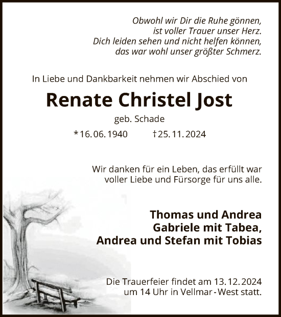Todesanzeige von Renate Christel Jost von HNA