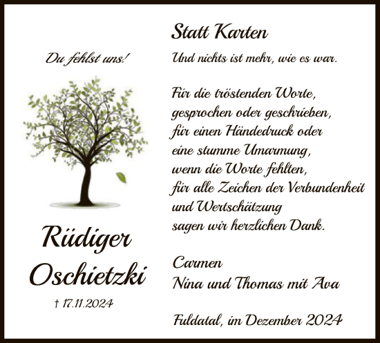Todesanzeige von Rüdiger Oschietzki von HNA
