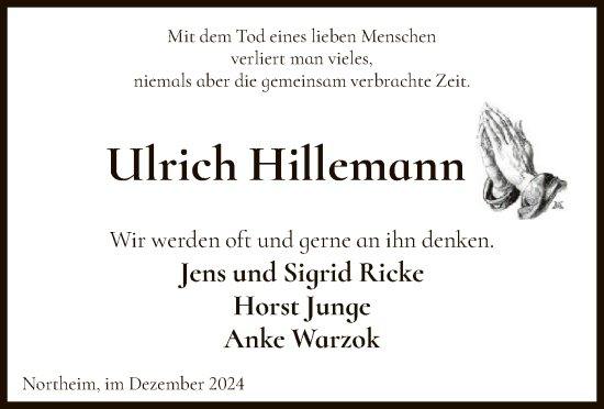 Todesanzeige von Ulrich Hillemann von HNA