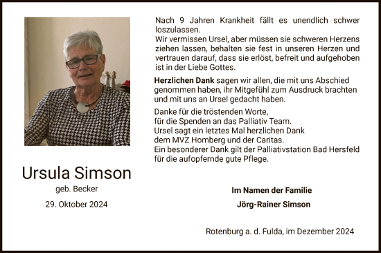 Todesanzeige von Ursula Simson von HNA