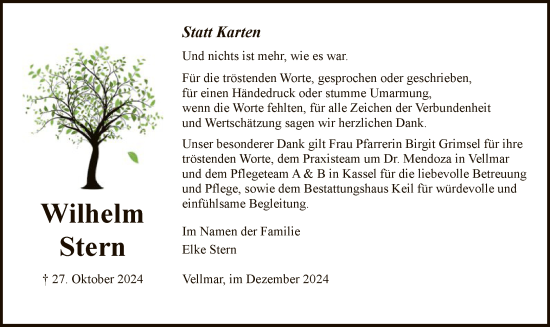 Todesanzeige von Wilhelm Stern von HNA