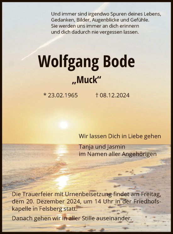 Todesanzeige von Wolfgang Bode von HNA
