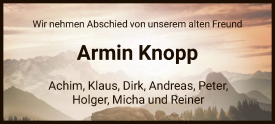 Todesanzeige von Armin Knopp von HNA