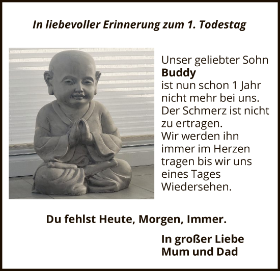 Todesanzeige von Buddy  von HNA
