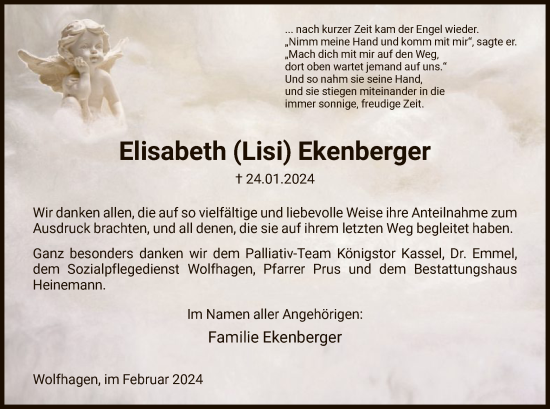 Todesanzeige von Elisabeth Ekenberger von HNA