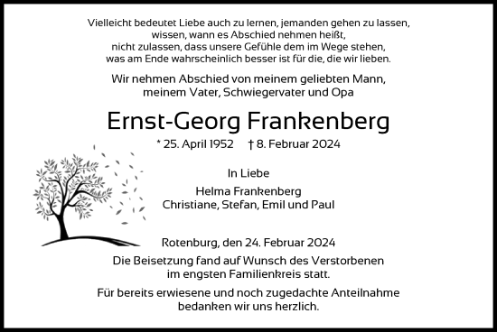 Todesanzeige von Ernst-Georg Frankenberg von HNA