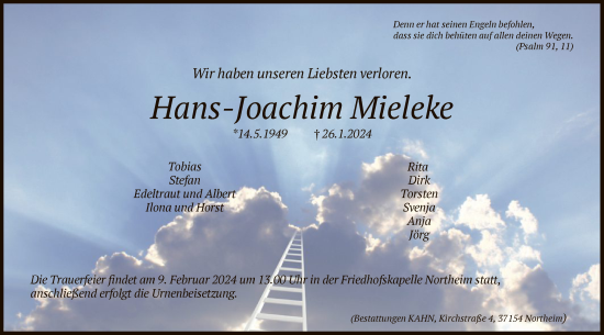 Todesanzeige von Hans-Joachim Mieleke von HNA