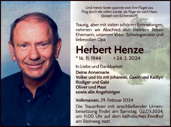 Todesanzeige von Herbert Henze von WLZHNA