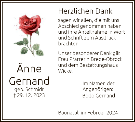Todesanzeige von Herzlichen Dank von HNA