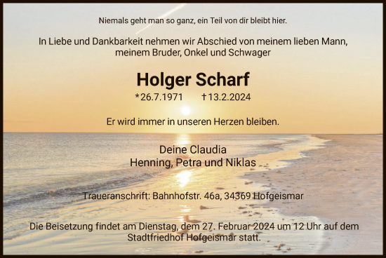 Todesanzeige von Holger Scharf von HNA
