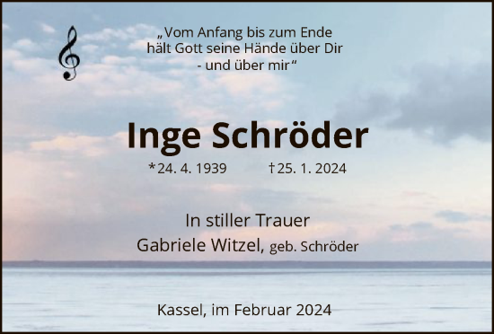 Todesanzeige von Inge Schröder von HNA