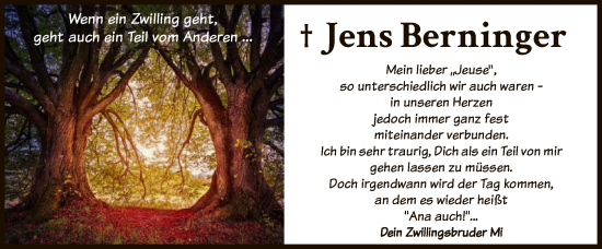 Todesanzeige von Jens Berninger von HNA