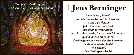 Todesanzeige von Jens Berninger von HNA