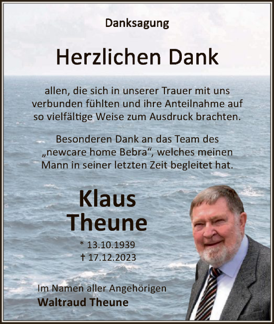 Todesanzeige von Klaus Theune von HNAHNA