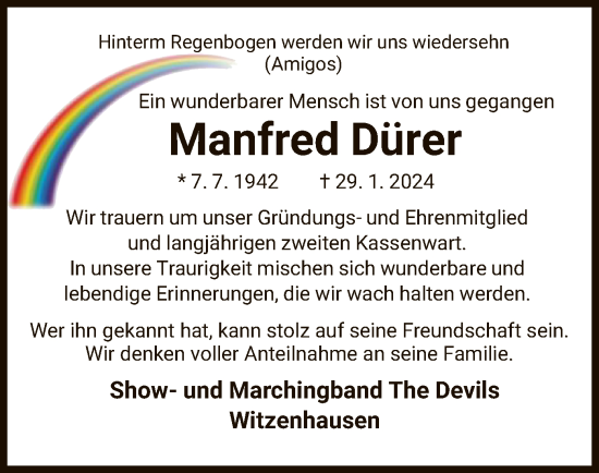 Todesanzeige von Manfred Dürer von HNA