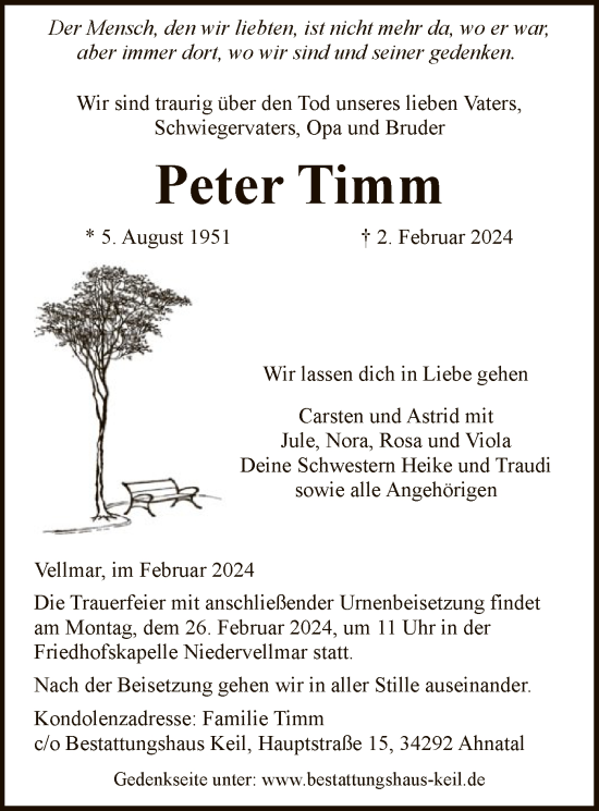 Todesanzeige von Peter Timm von HNA