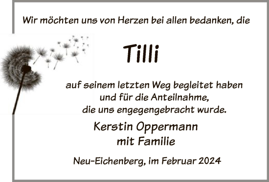 Todesanzeige von Tilli  von HNA