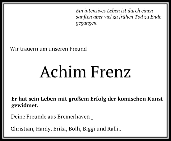 Todesanzeige von Achim Frenz von HNA