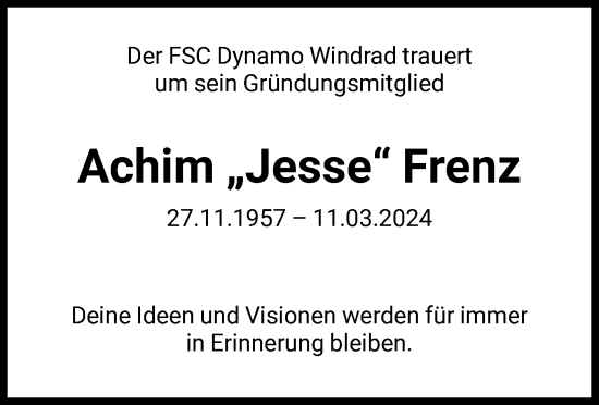 Todesanzeige von Achim Frenz von HNA