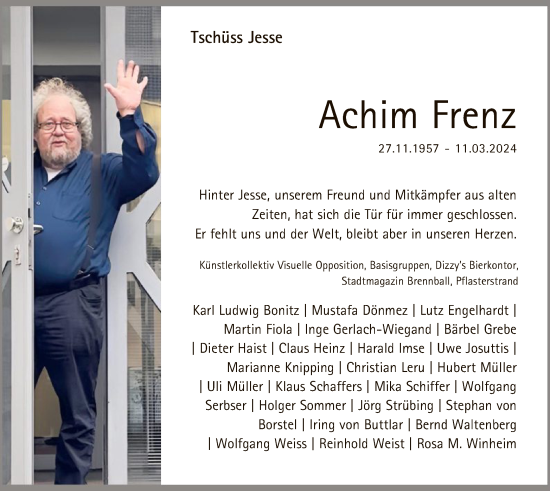 Todesanzeige von Achim Frenz von HNA